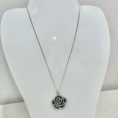 925 Silver Necklace Rose Black Gemstone Pendant 