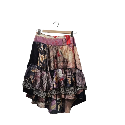  Roberto cavalli  Size 42 Mini Skirt / Ruffled Hemline Skirt Blue / Cream / Floral / Multicoloured / Purple / Red 