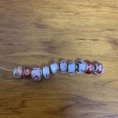  Womens Beaded Bracelet Charms 20pc Floral / Pink  stamped 925