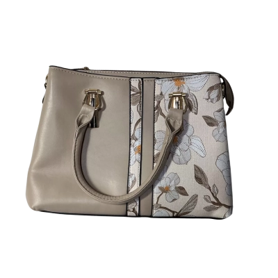 Womens Beige with Brown & White Floral Pattern Handbag 