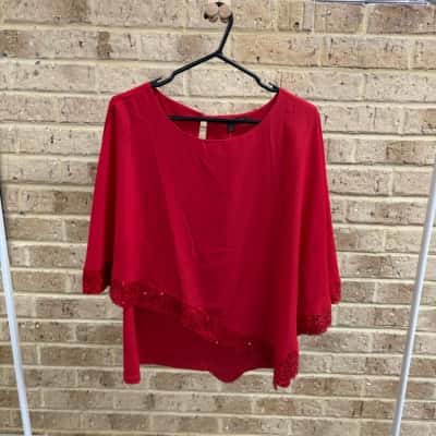 Liz Jordan Womens true red sequin hem overlay top Size 14 