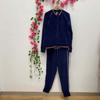 Lorna Jane Womens Lounge Bomber Jacket & Pant Size L Blue 
