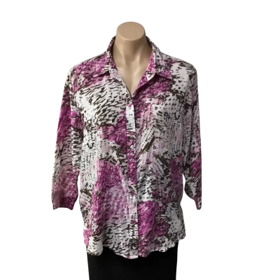 Black Pepper Womens Size 18 Pink/ Brown / White Patterned 3/4 Sleeve Button Up Shirt 