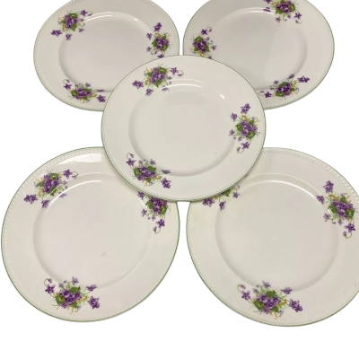 5 x Vintage Portland Pottery Violets Dinner Plates