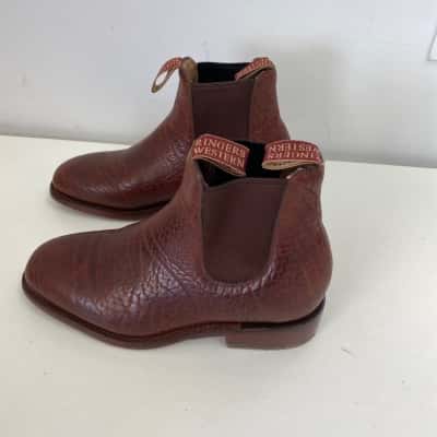 Ringers Western Brown Shade Leather Narrow Square Toe Boots Size 6.5 
