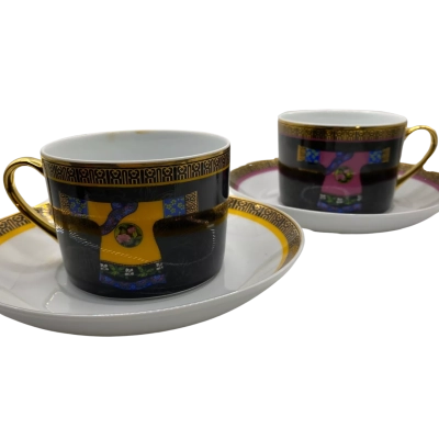 Limoges Legle ‘Ching’ collection porcelain coffee cups and saucers