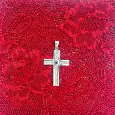 Beautiful 925 Silver Cross With Black Stone Penant
