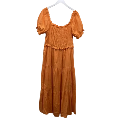 You + All Orange Shirred Midi Dress Cotton-Linen Blend Size 16 BNWT