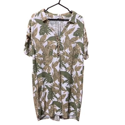 Grae Linen Womens  Size 16 Shirt Dress / Short Sleeve Dress  Beige / Floral / Olive / White 