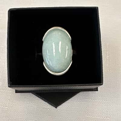  Women's Silver Tone Dress Ring with a Large Oval Shape Stone