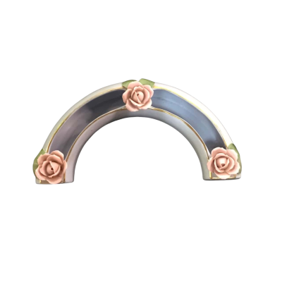 Vintage Aust. Pottery Half Circle Blue Trough Vase with Pink Roses