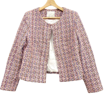 Anthea Crawford Baby Pink Tweed Cropped Open Jacket Size 12  