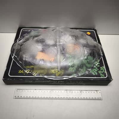 Vintage Clear Lead Crystal 2 Compartment Relish Dish Divided Platter Boxed