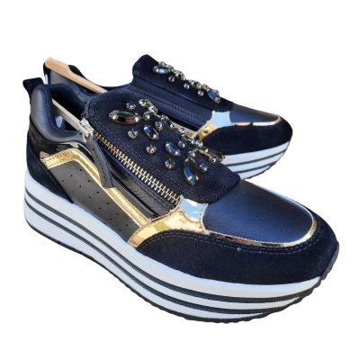 New With Tags GEOX 'D Kency' Black Suede Leather & Rhinestone Sneakers in Size EUR 36 / UK 3