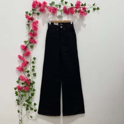 Cotton On Womens Size 4 Long Wide Leg Denim Black  