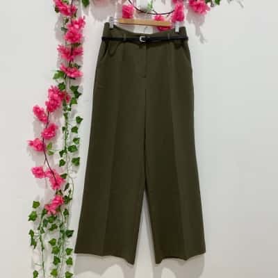 Forever New Womens Chantelle Belted Wide Leg Pants Size 12 Green 