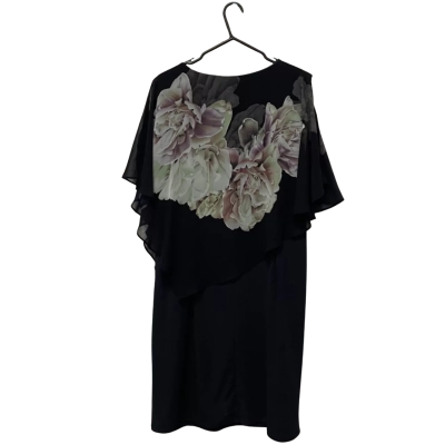 Liz Jordan Womens  Size 18 Cocktail Dress / Floral Dress / Formal Dress / Midi Dress / Short Sleeve Dress  Black  / Floral 