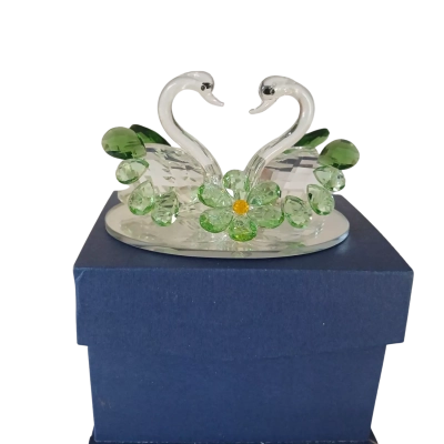 Crystal Double Swans Figurine Height 3.5" Length 5"
