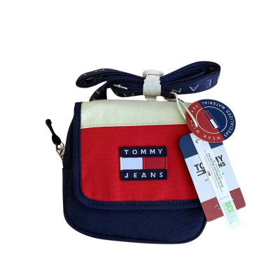 BNWT Tommy Hilfiger Men's Heritage Flap X Body Canvas Bag Navy Blue & White 