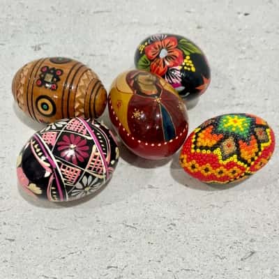 Handcrafted Wooden Painted Decorative Eggs x 5