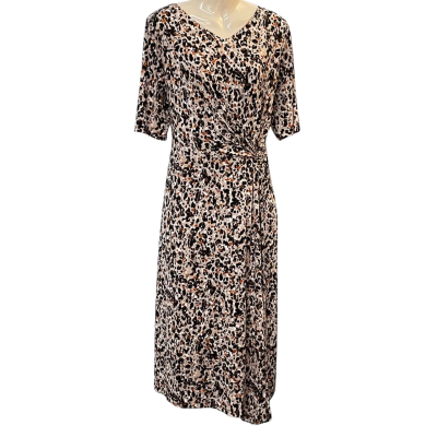Anthea Crawford Womens Size 18 Midi/Short Sleeve Dress Black/Brown/Pattern