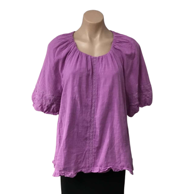 Just Jeans Womens Size 16 Lilac Pink / Lace Trim Short Sleeve Top