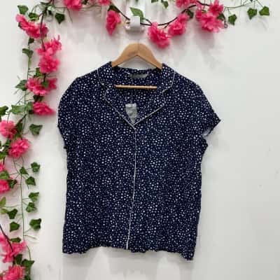 Katies Womens Pyjamas Top Size 14 Navy Blue / Polka Dot / White 