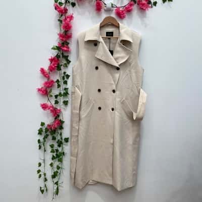Decjuba Womens Sleeveless Trench Coat Size 16 Beige 