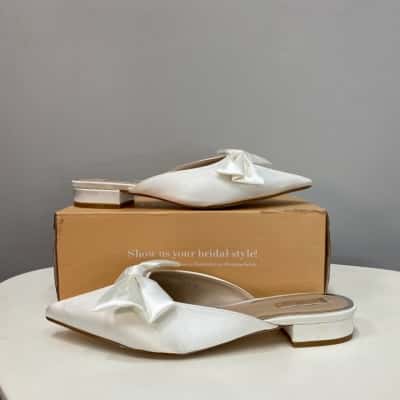 Be Mine Womens  Size 9 Bridal Flats with ribbon detail - White  Satin 