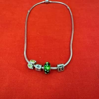 Pandora Women's Sterling Silver Snake Cahin with 4 Pandora Charms Necklace 