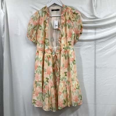 Sportsgirl Womens  Size 6 Casual Dress Floral / Green / Peach / Pink  