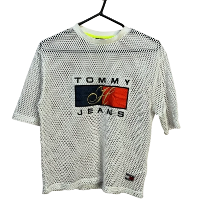 Tommy Jeans Mens  Size S Short Sleeve Mesh Shirt Black  / Red / White 