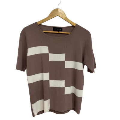 Liz Jordan Womens Size M Brown & White Top