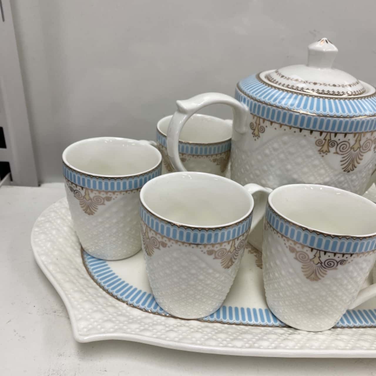 Teapot 6 Cups & Tray Blue/White(s)