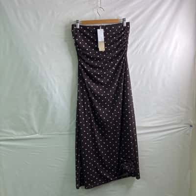 Forever New Womens Size 10 Maxi Skirt Brown / Polka Dot BNWT