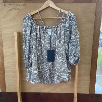 Witchery Womens  Size 10, ‘Paisley Boho’ grey sand shirt 