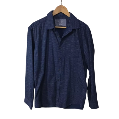 Connor Mens Size L Slim Fit Navy Blue / White Patterned Long Sleeve Shirt 