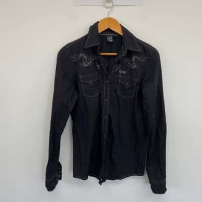 Cruel Girl Black Embellished Long Sleeve SHirt  Size M 