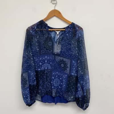 Tommy Hilfiger Blue Paisley Long Sleeve Blouse Top Size 12 