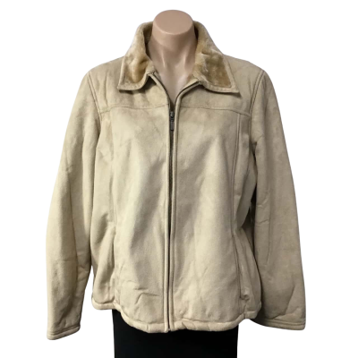 Jacqui-E Womens Size XL Beige Zip Front Winter Jacket Beige 