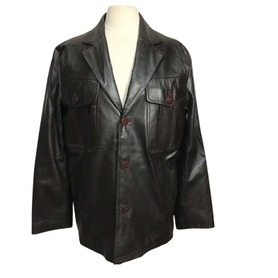 Lavenlito Men's Button Up Leather Jacket