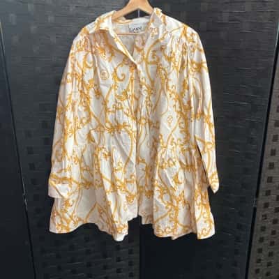 Ganni Womens  Size 42 Long Sleeve Shirt White / Yellow 