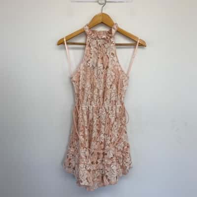 HELLO MOLLY Light Pink Lace Sleeveless High Neck Mini Dress  Size 6 