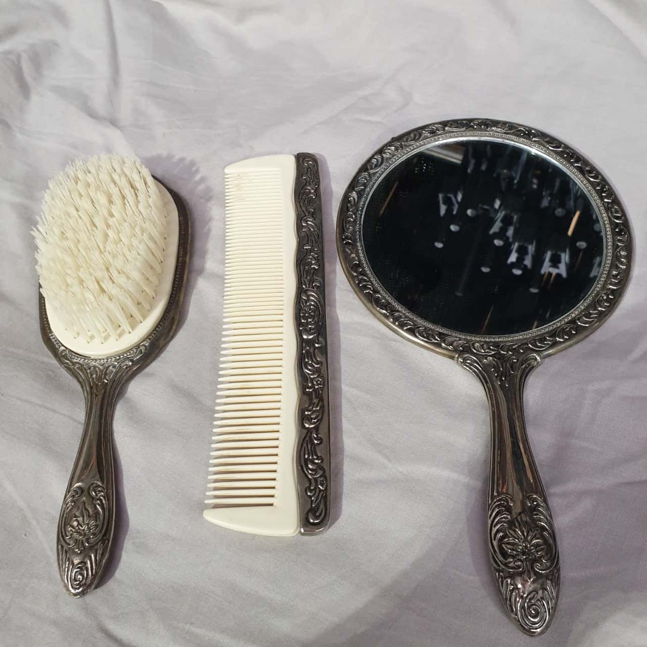 Vintage Heavy Metal Mirror Brush And Comb Set(s)