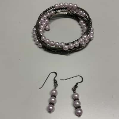  Womens ochiltree designs Bracelet / Earrings Pink faux pearls  / Sterling Silver 
