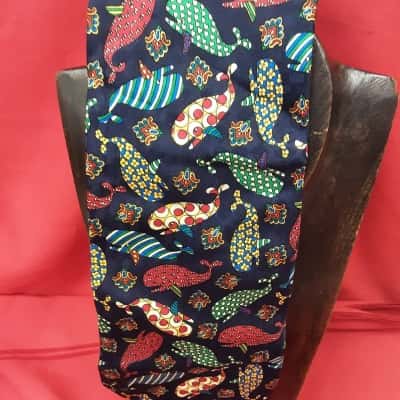  Mens  Blue / Multicoloured Perucci pure silk necktie with quirky whale print