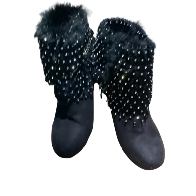 Womens Mochi Size 37 Black Boots with Faux Fur and Diamontes (CAB)