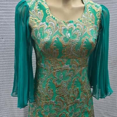  Womens  Size 12 Maxi Dress vintage Gold / Green / Silver 
