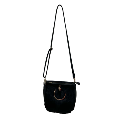 Love Lane Womens Shoulder Bag Black  Fur Front