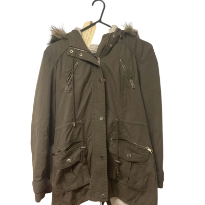 Womens Size 8 Forever New Grey Hooded Jacket with Faux Fur Lining